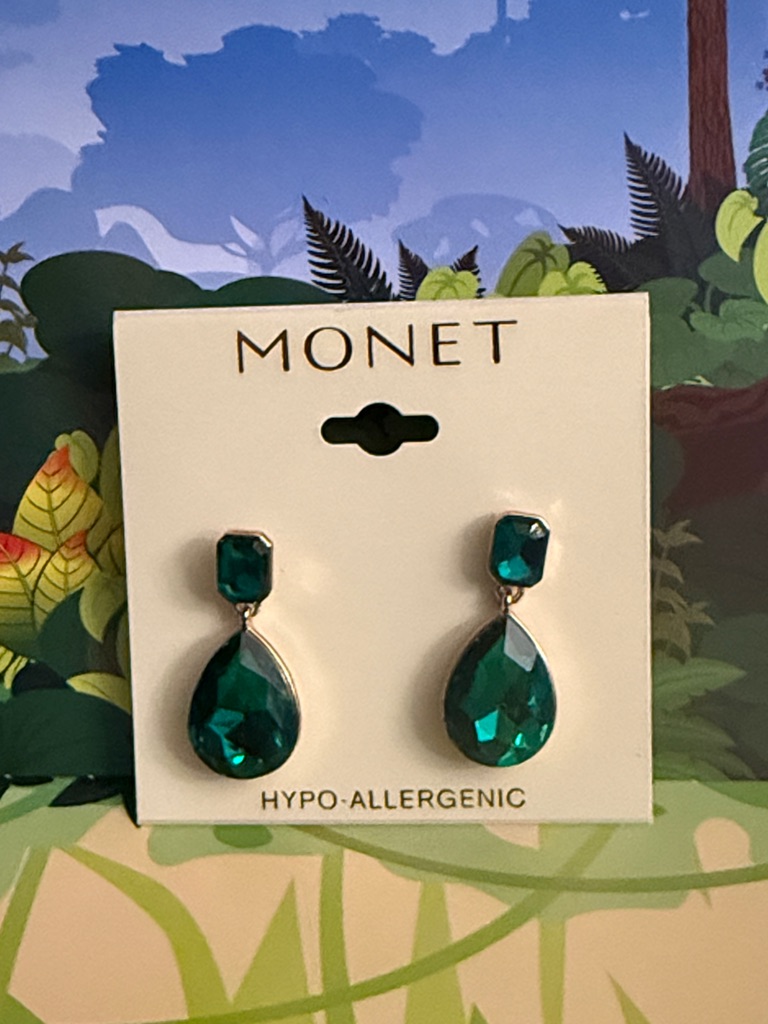 Monet Green Hypo-Allergenic Faceted Teardrop Drop Pierced Earrings